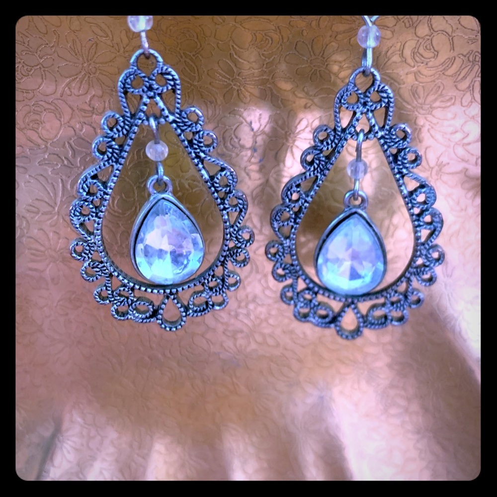 Silver Costume Earrings Tear Drop